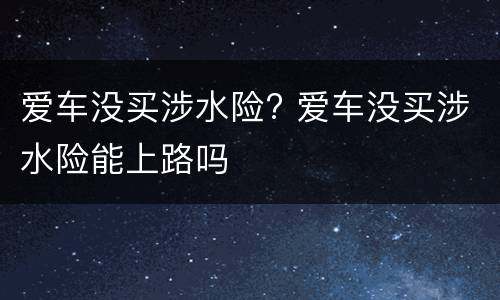 爱车没买涉水险? 爱车没买涉水险能上路吗