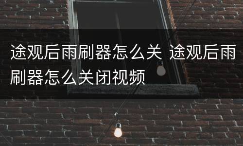 途观后雨刷器怎么关 途观后雨刷器怎么关闭视频