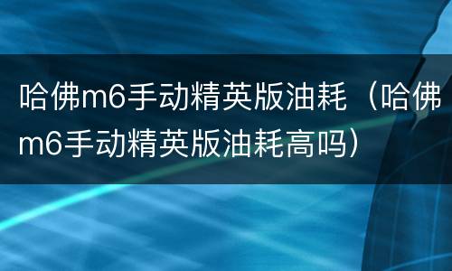 哈佛m6手动精英版油耗（哈佛m6手动精英版油耗高吗）
