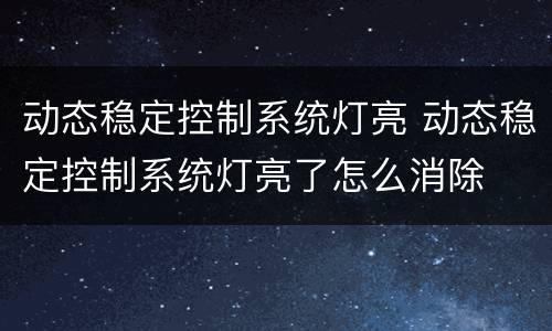 动态稳定控制系统灯亮 动态稳定控制系统灯亮了怎么消除
