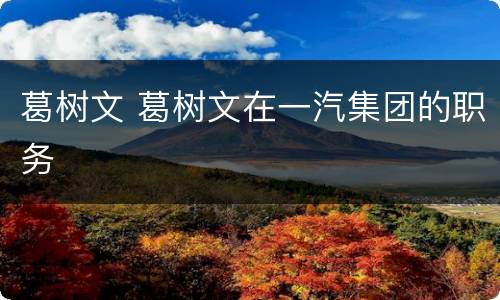 葛树文 葛树文在一汽集团的职务