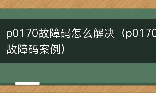 p0170故障码怎么解决（p0170故障码案例）