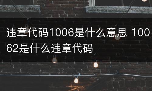 违章代码1006是什么意思 10062是什么违章代码