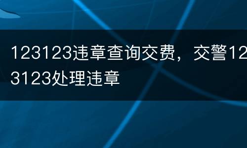 123123违章查询交费，交警123123处理违章