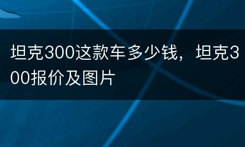 坦克300这款车多少钱，坦克300报价及图片