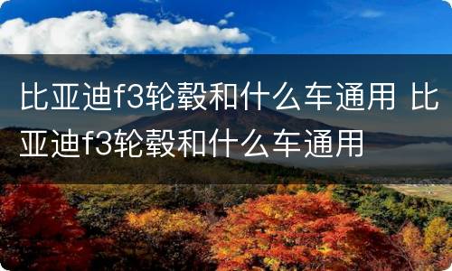比亚迪f3轮毂和什么车通用 比亚迪f3轮毂和什么车通用