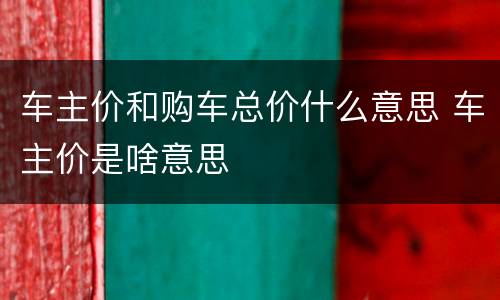 车主价和购车总价什么意思 车主价是啥意思