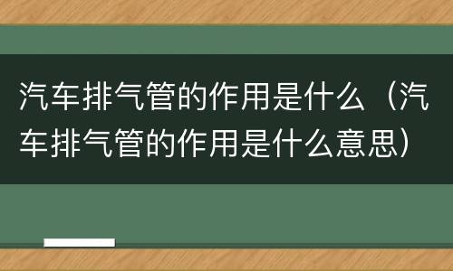 汽车排气管的作用是什么（汽车排气管的作用是什么意思）