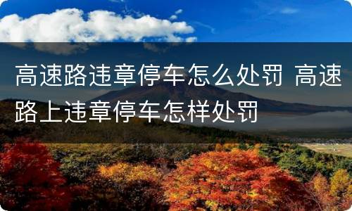 高速路违章停车怎么处罚 高速路上违章停车怎样处罚