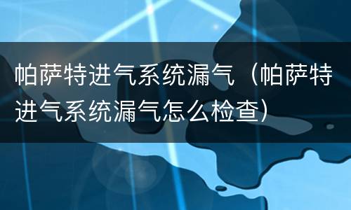 帕萨特进气系统漏气（帕萨特进气系统漏气怎么检查）