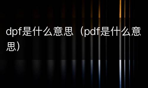 dpf是什么意思（pdf是什么意思）