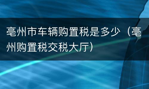 亳州市车辆购置税是多少（亳州购置税交税大厅）