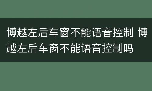 博越左后车窗不能语音控制 博越左后车窗不能语音控制吗