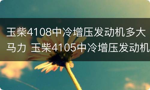 玉柴4108中冷增压发动机多大马力 玉柴4105中冷增压发动机多少钱