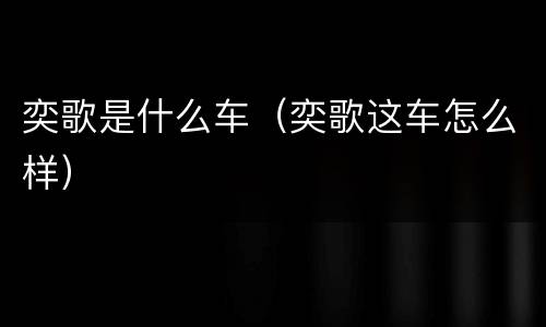 奕歌是什么车（奕歌这车怎么样）