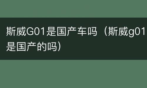 斯威G01是国产车吗（斯威g01是国产的吗）