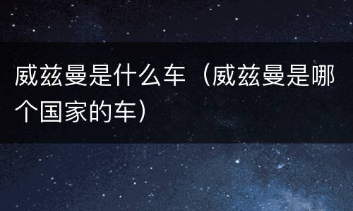 威兹曼是什么车（威兹曼是哪个国家的车）