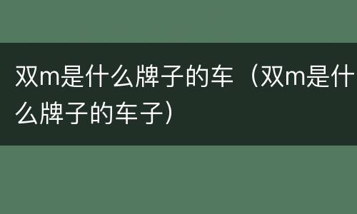 双m是什么牌子的车（双m是什么牌子的车子）