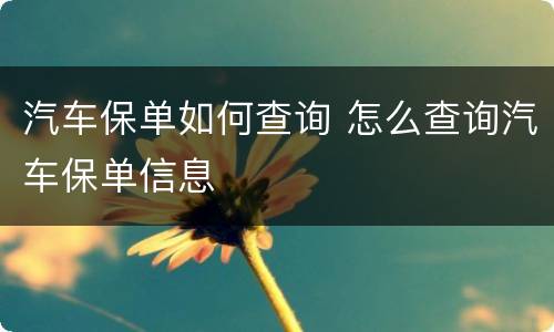 汽车保单如何查询 怎么查询汽车保单信息
