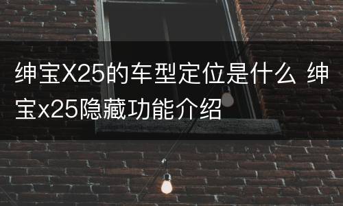 绅宝X25的车型定位是什么 绅宝x25隐藏功能介绍