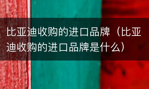 比亚迪收购的进口品牌（比亚迪收购的进口品牌是什么）