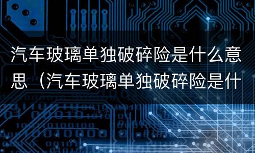 汽车玻璃单独破碎险是什么意思（汽车玻璃单独破碎险是什么意思啊）