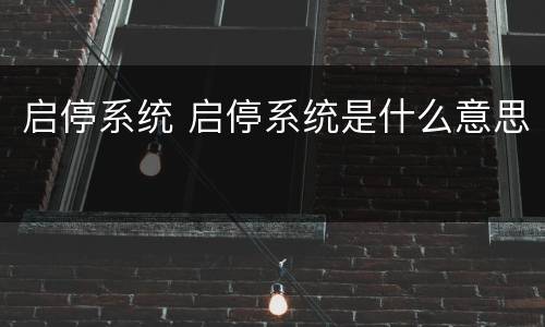 启停系统 启停系统是什么意思