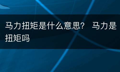 马力扭矩是什么意思？ 马力是扭矩吗