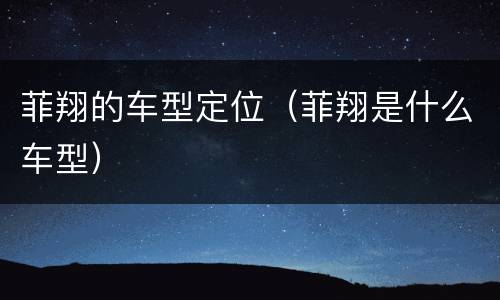 菲翔的车型定位（菲翔是什么车型）