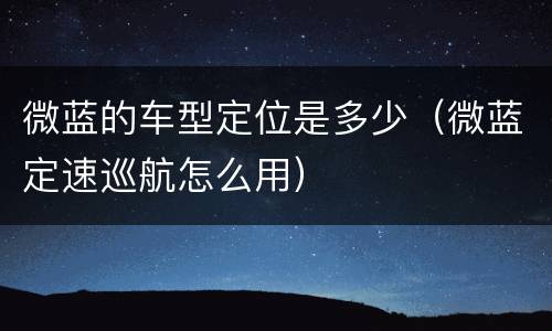 微蓝的车型定位是多少（微蓝定速巡航怎么用）