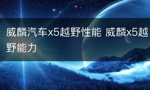 威麟汽车x5越野性能 威麟x5越野能力