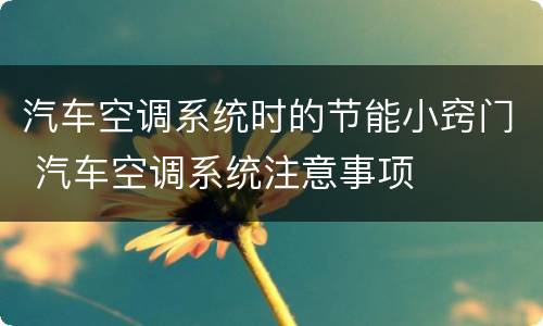 汽车空调系统时的节能小窍门 汽车空调系统注意事项