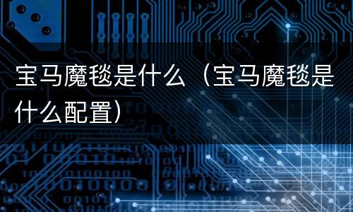 宝马魔毯是什么（宝马魔毯是什么配置）