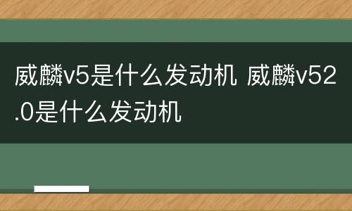 威麟v5是什么发动机 威麟v52.0是什么发动机