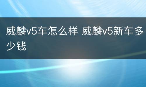 威麟v5车怎么样 威麟v5新车多少钱