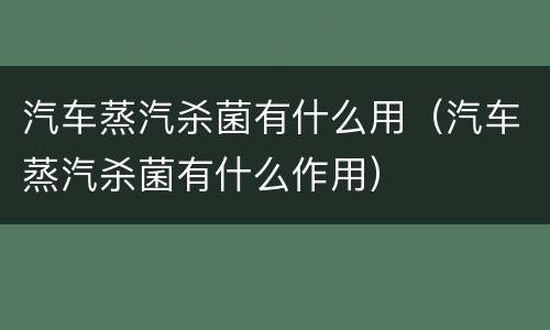 汽车蒸汽杀菌有什么用（汽车蒸汽杀菌有什么作用）
