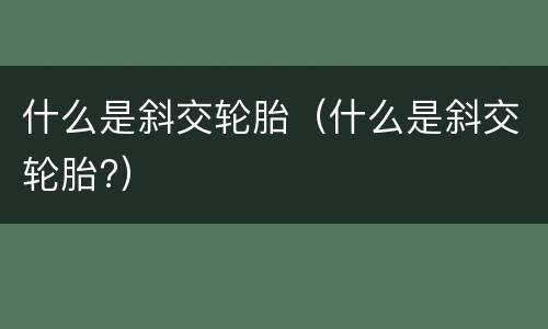 什么是斜交轮胎（什么是斜交轮胎?）