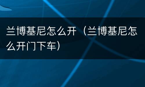 兰博基尼怎么开（兰博基尼怎么开门下车）