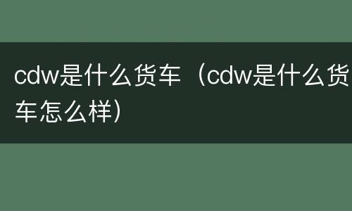 cdw是什么货车（cdw是什么货车怎么样）