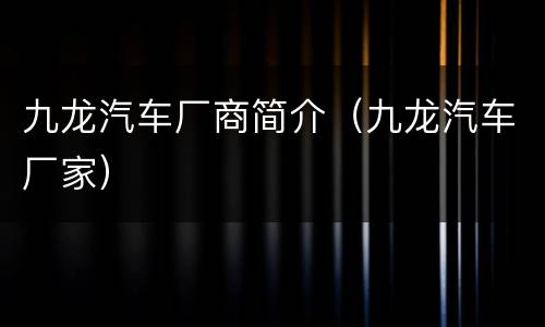九龙汽车厂商简介（九龙汽车厂家）