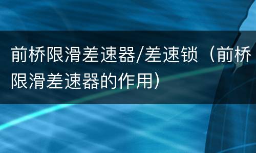 前桥限滑差速器/差速锁（前桥限滑差速器的作用）