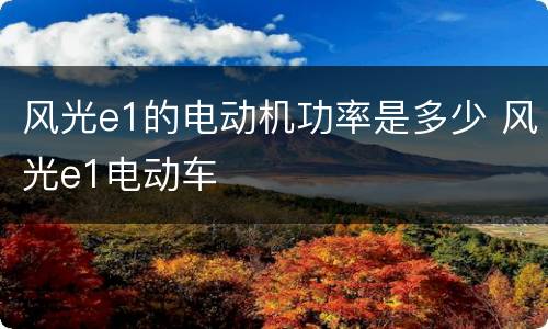 风光e1的电动机功率是多少 风光e1电动车