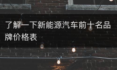 了解一下新能源汽车前十名品牌价格表