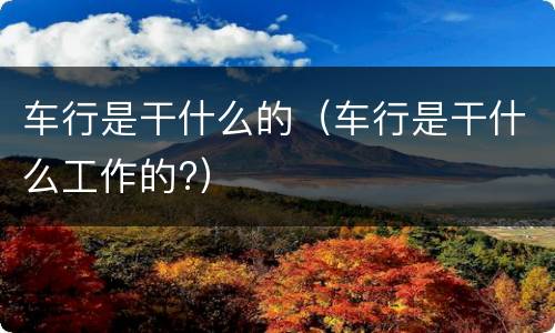 车行是干什么的（车行是干什么工作的?）