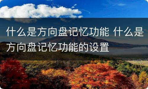 什么是方向盘记忆功能 什么是方向盘记忆功能的设置