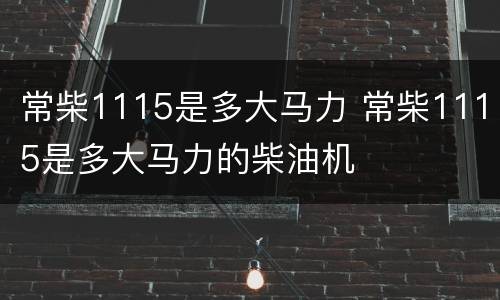 常柴1115是多大马力 常柴1115是多大马力的柴油机