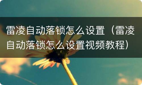 雷凌自动落锁怎么设置（雷凌自动落锁怎么设置视频教程）