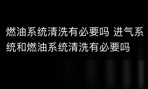 燃油系统清洗有必要吗 进气系统和燃油系统清洗有必要吗