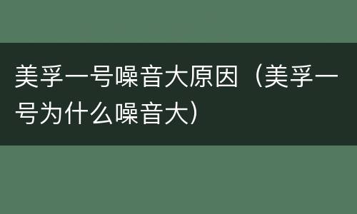 美孚一号噪音大原因（美孚一号为什么噪音大）