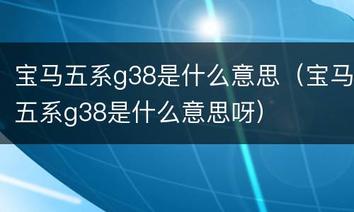 宝马五系g38是什么意思（宝马五系g38是什么意思呀）